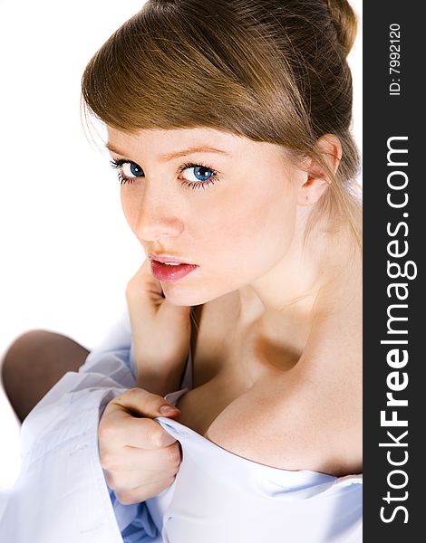 Close-up Portrait Of Woman In The Shirt