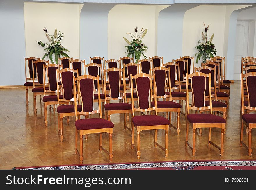 Rows of chairs in registry hall