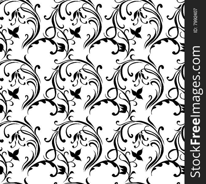 Black seamless antique floral pattern. Black seamless antique floral pattern