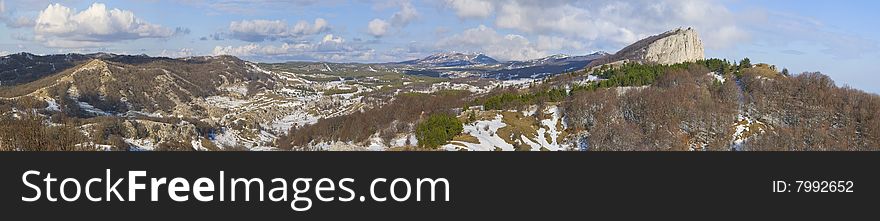 Winter panorama in mountains Krimea