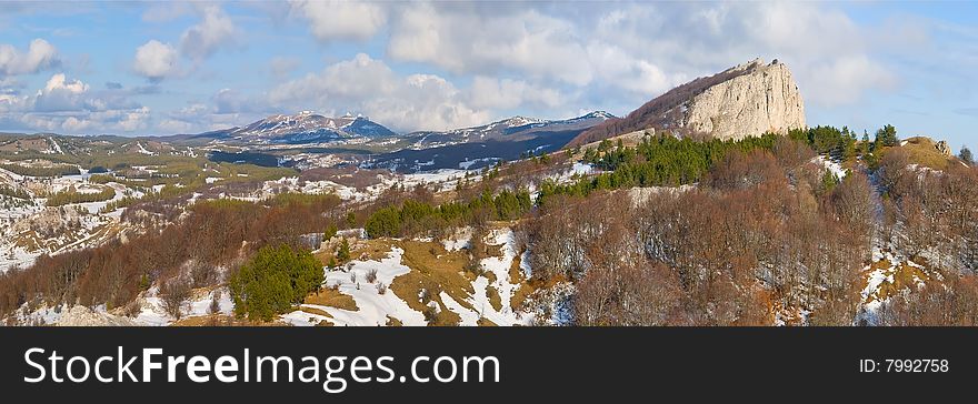 Winter panorama in mountains Krimea