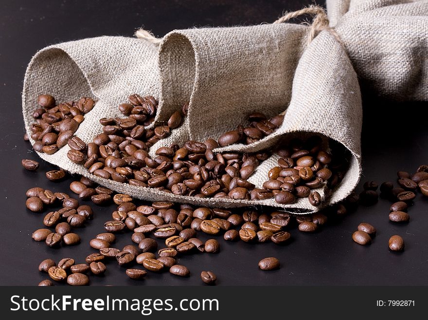 Coffee beans on a black background