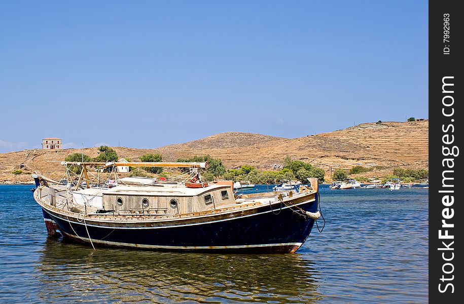 A traditional Greek fishing port captured in port on the Island of Kea. A traditional Greek fishing port captured in port on the Island of Kea.