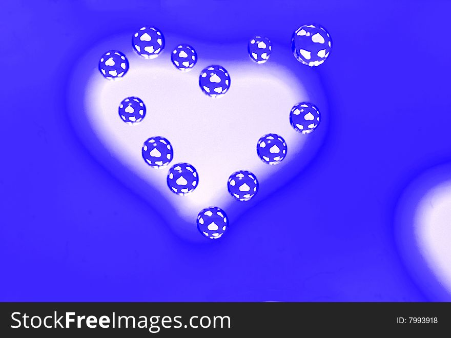 Water drops in the form of heart on a multi-coloured celebratory background