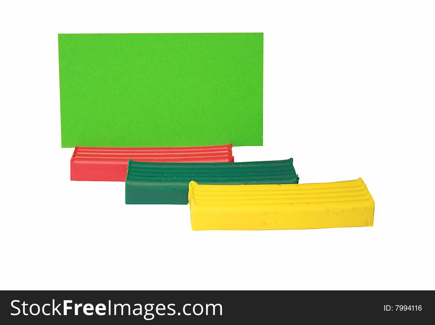 Card and plasticine on a white background. Card and plasticine on a white background