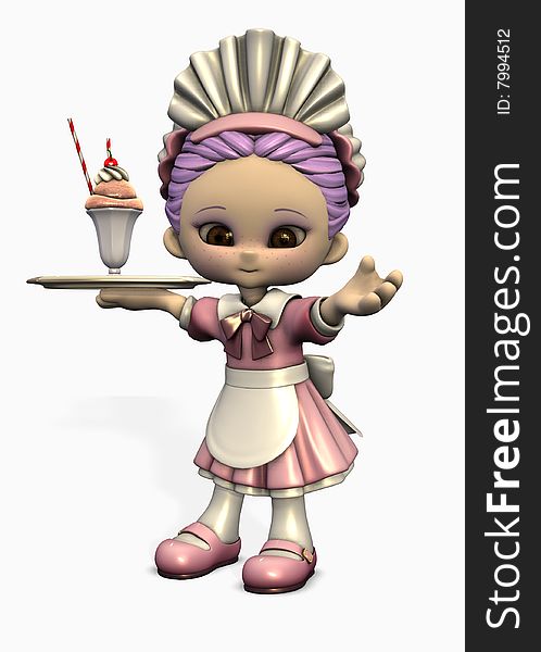 3d cartoon waitress