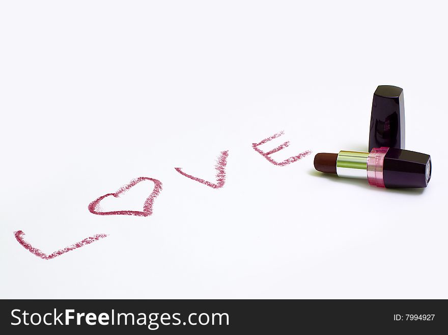 Love message, written with a red lipstick on white background. Love message, written with a red lipstick on white background.