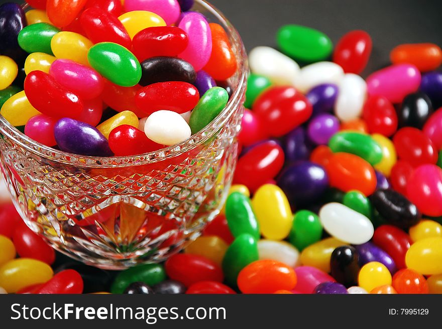 Candy dish with colorful jellybeans. Candy dish with colorful jellybeans