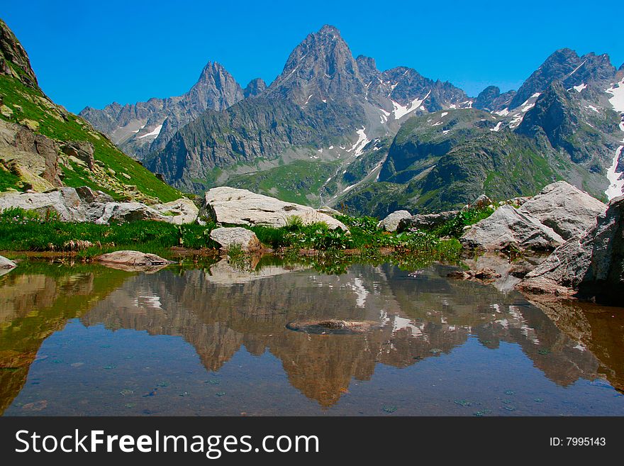 Lake in Caucasus mountain, Dombay