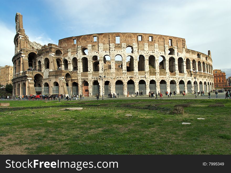 Colosseum With Cloudy Sky, Winter In Rome
