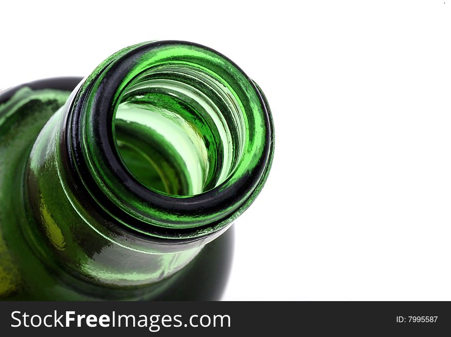 Green gass bottle.Close-up view of green Bottle, focus on bottle mouth. Green gass bottle.Close-up view of green Bottle, focus on bottle mouth.