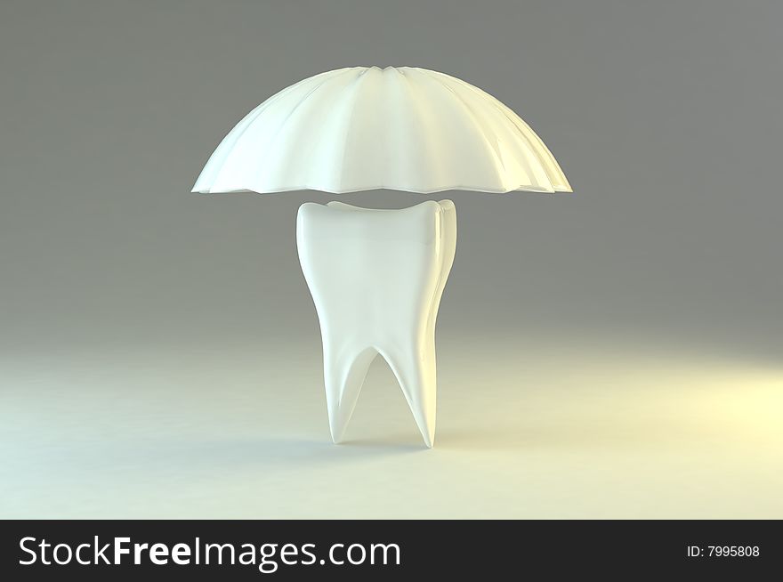 3d tooth under umbrella illustrating tooth protection