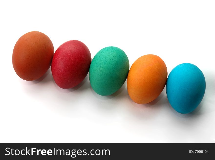 Colored eggs on a white background. Colored eggs on a white background.