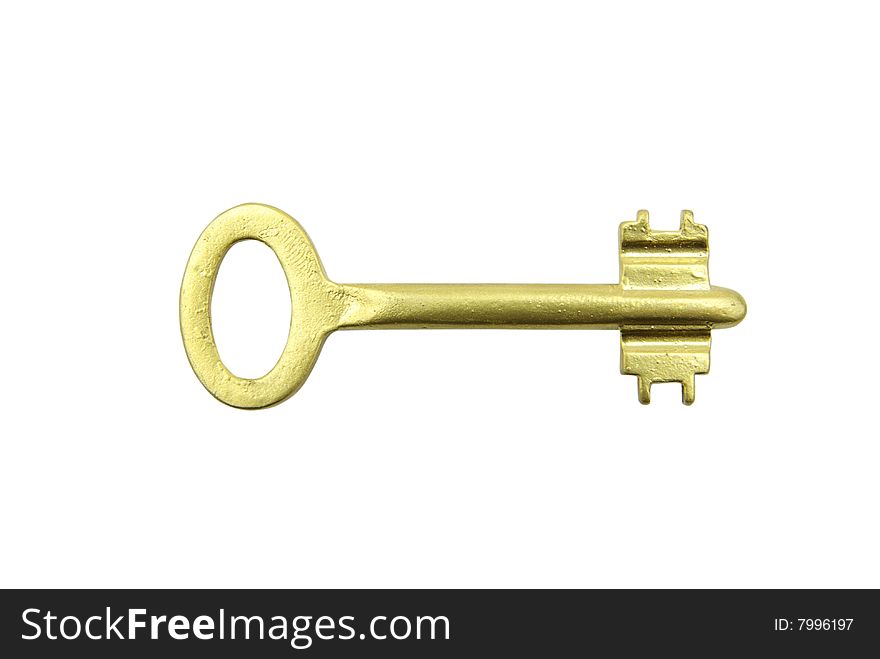 Old gold key on white background