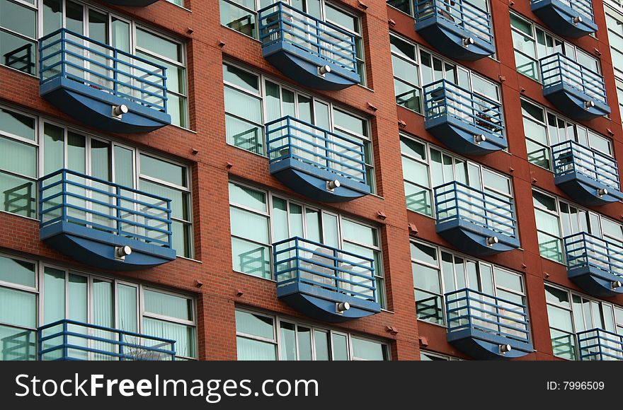 Front side of apartment building in an array