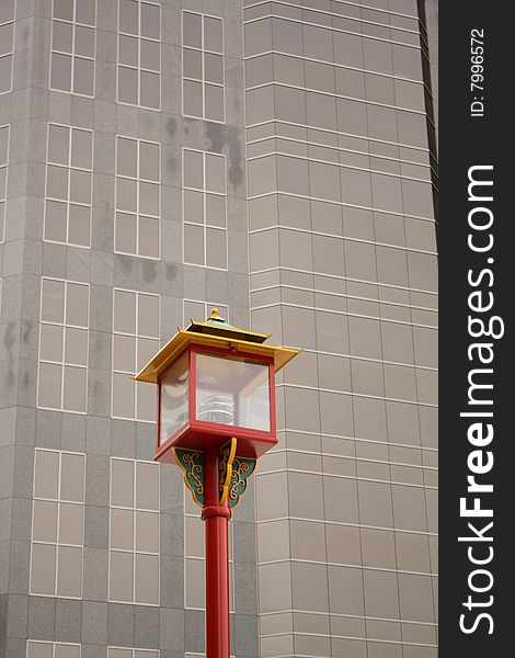 Chinese style road lamp with a building background