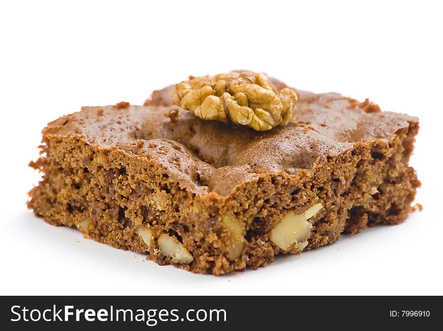 Hot chocolate brownie with walnuts and vanilla isolated