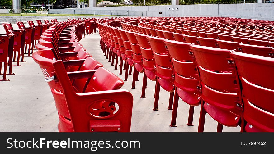 Stadium style seating in red. Stadium style seating in red.