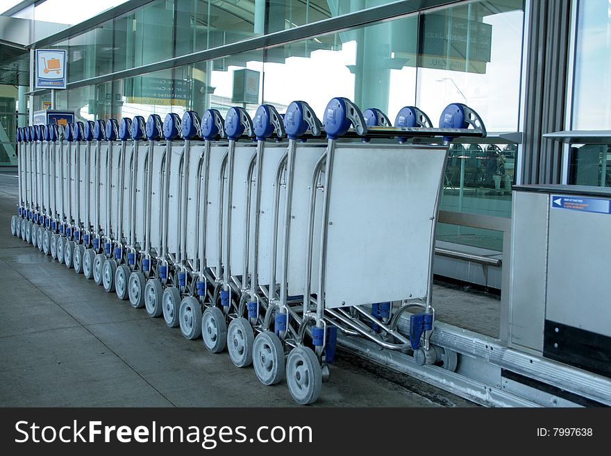 Carts for luggage on the sidewalk