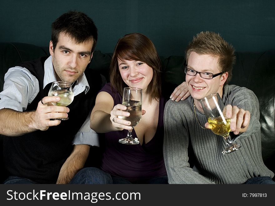 Three Friends Toasting To The Camera
