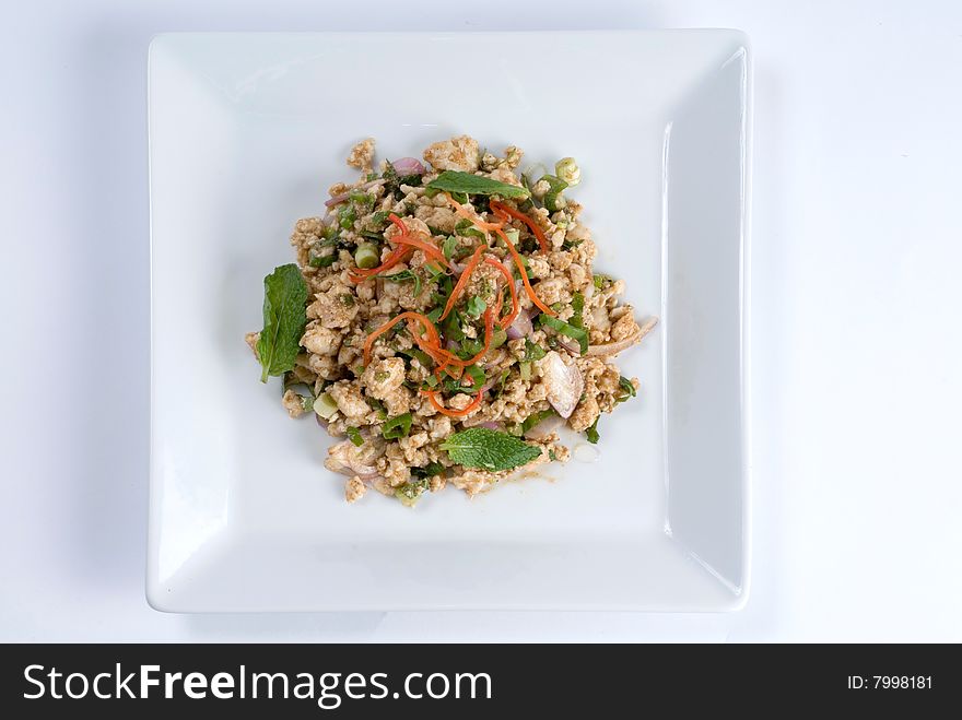Chopped chicken salad with fresh mint