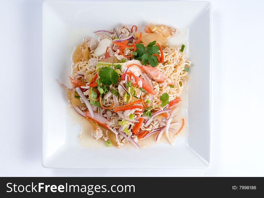 Fresh asian salad with carrot and onion