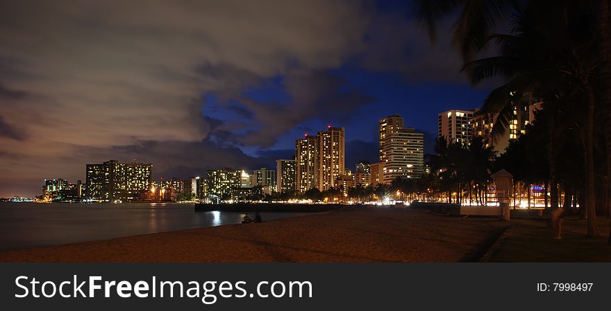 Queens Beach area of Waikiki, just after Sunset. Queens Beach area of Waikiki, just after Sunset