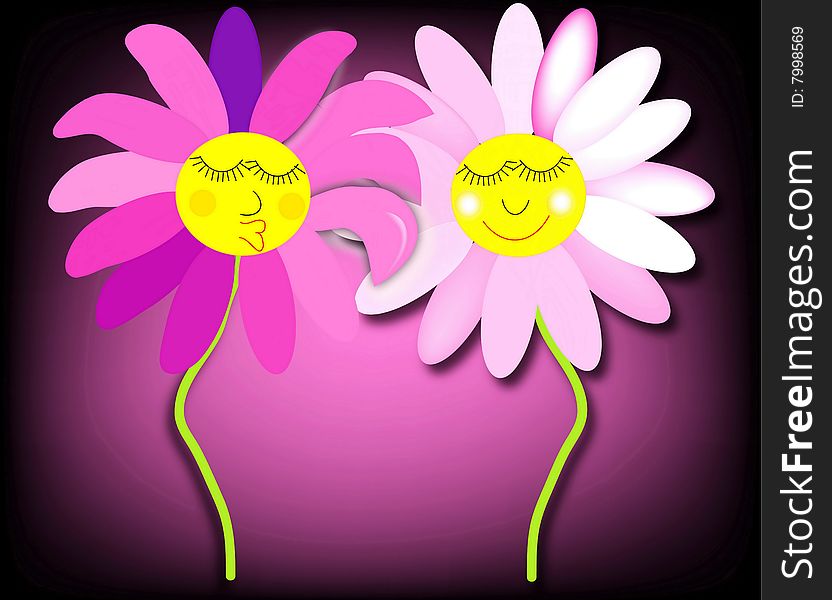 Two beautiful kissing in love a flower. Two beautiful kissing in love a flower