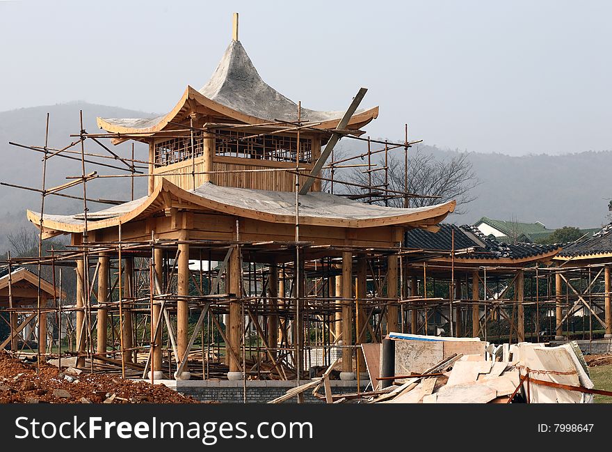 An unfinished chinese traditional pavilion. An unfinished chinese traditional pavilion
