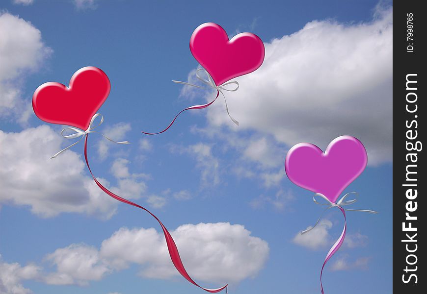 Valentine balloons floating in sky. Valentine balloons floating in sky.