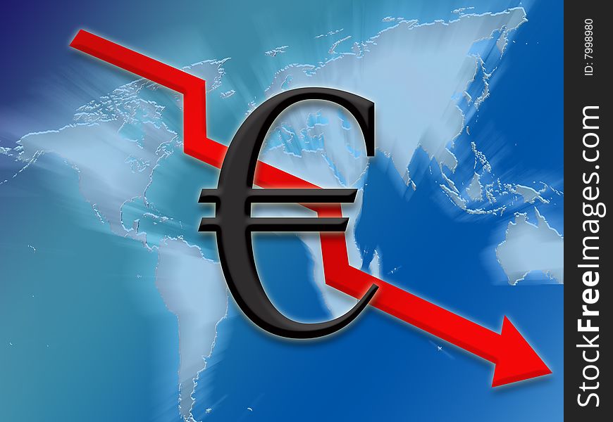 Euro symbol finance going down globally background illustration. Euro symbol finance going down globally background illustration