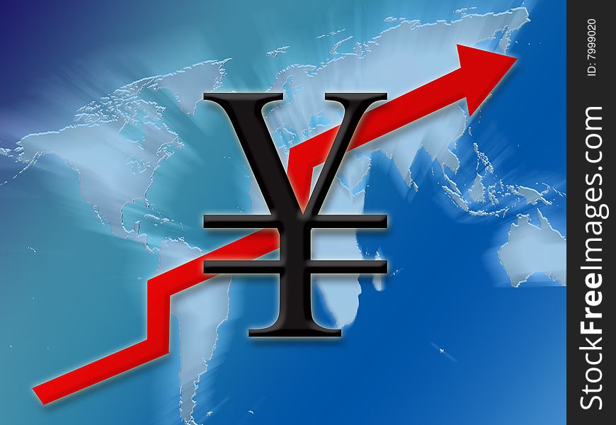 Yen symbol finance going up globally background illustration. Yen symbol finance going up globally background illustration