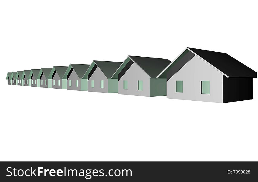 3D render of modern residential houses isolated over white