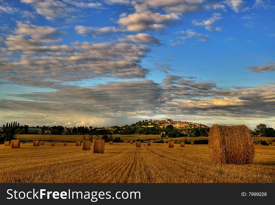 Hay bales in a field in french