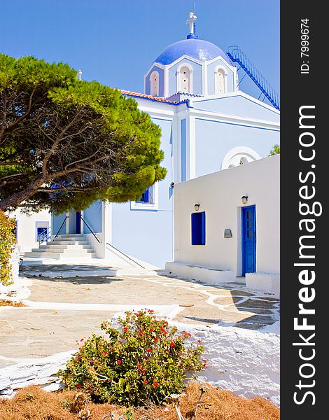 A colorfull Greek monastery on the island of Kea.