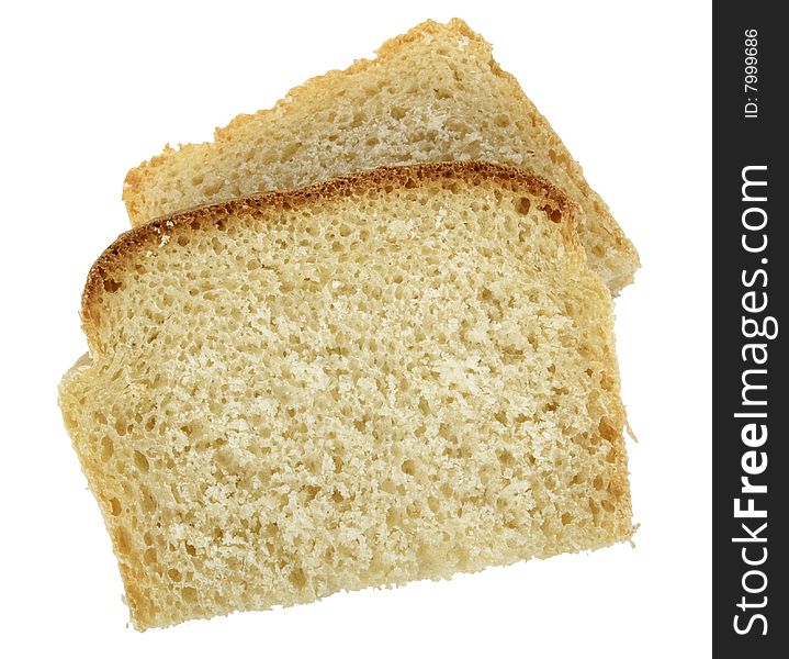 Two slices of wheat bread isolated over white background. Two slices of wheat bread isolated over white background