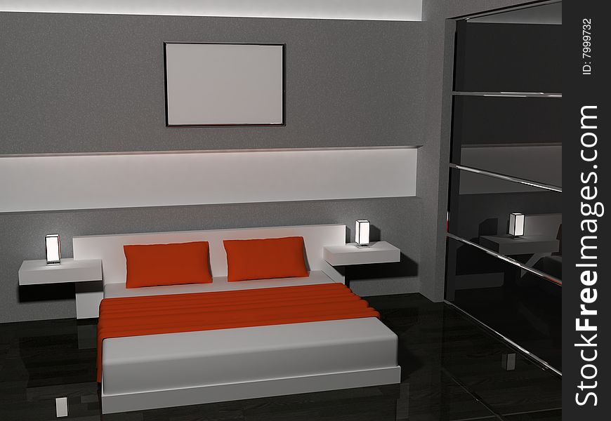 Modern scene of bedroom interior 3D