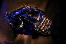 Antique Black Typewriter Painted With Light. Stock Photo
