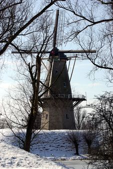 Dutch Windmill In The Winter Stock Image