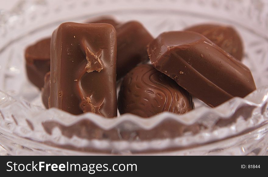 Dark chocolates in a dish