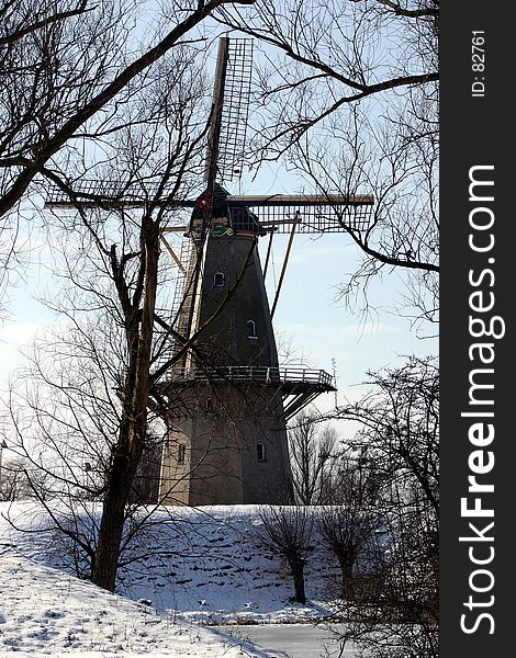 Dutch windmill in the winter