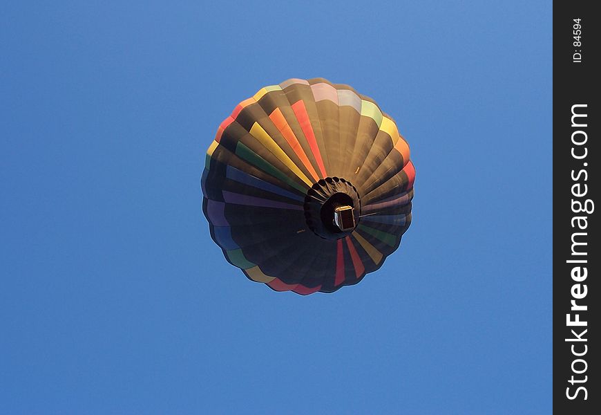 Hot air balloon floating directly overhead.