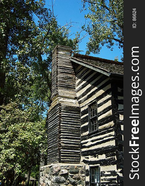 Log cabin with chimney