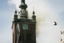 Fire On Old Clock Tower Stock Photo Fire On Old Clock Tower Stock Photo