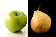 Granny Smith Apple And Yellow Pear On Artistic Background Royalty Free Stock Photo Granny Smith Apple And Yellow Pear On Artistic Background Royalty Free Stock Photo