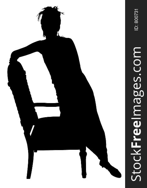 Silhouette With Clipping Path Of Woman On Chair