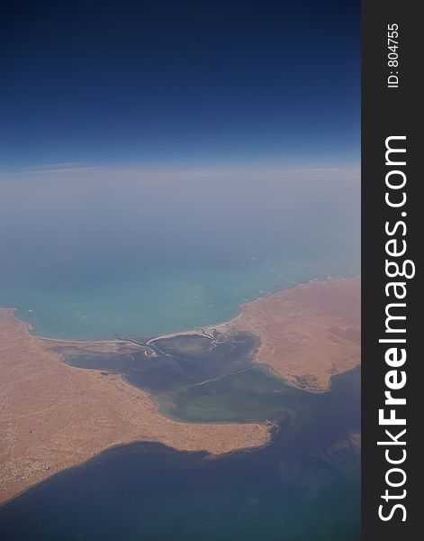 The Sahara coastline from 30.000 feet