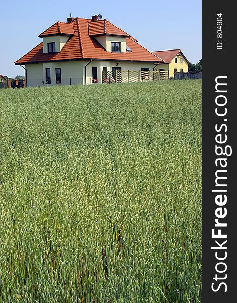 House on village in Poland. Green grass. House on village in Poland. Green grass.