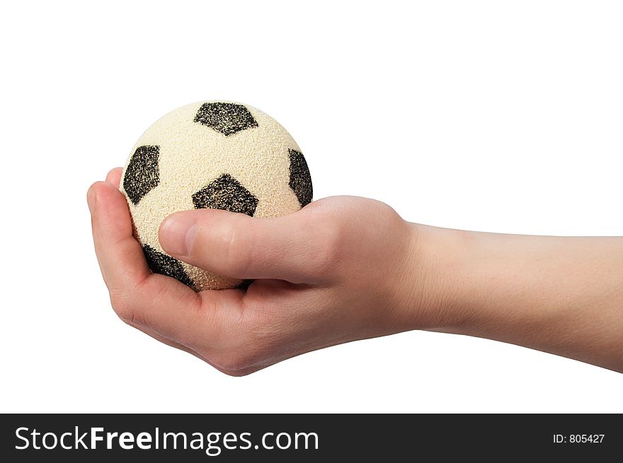 Hand hold soccer ball
