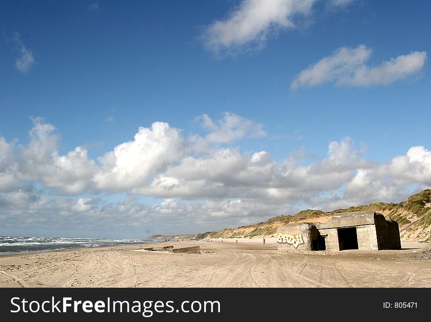 Bunker on a beach  in denmark a sunny summer day